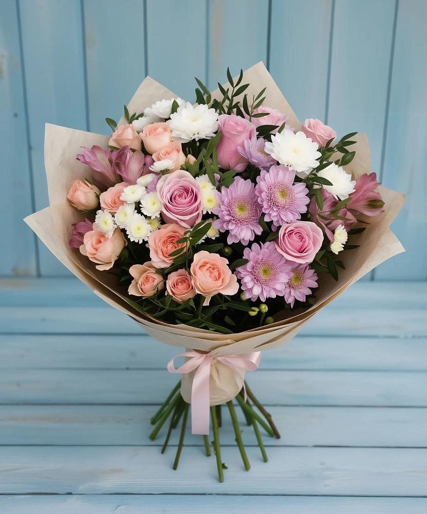 Букет цветов из: Хризантемы, Розы и Альстромерии в Ставрово