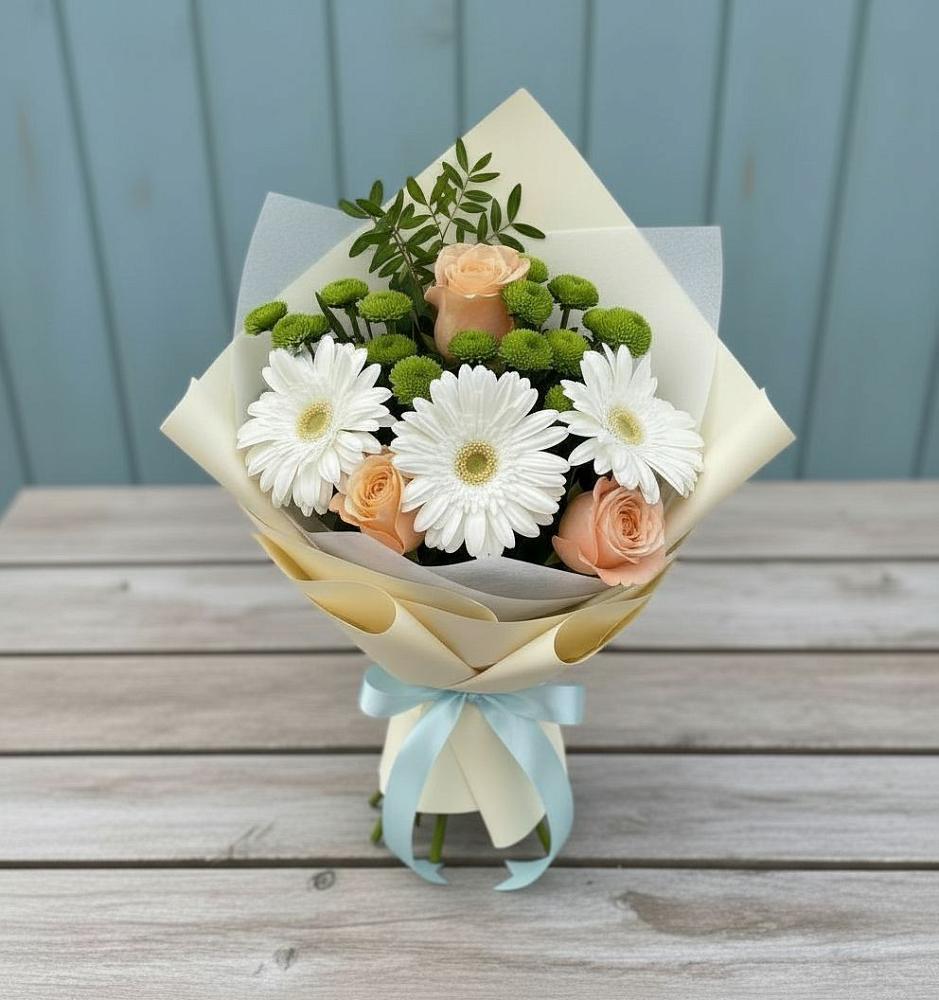Букет цветов из: Герберы, Розы и Хризантемы в Ставрово